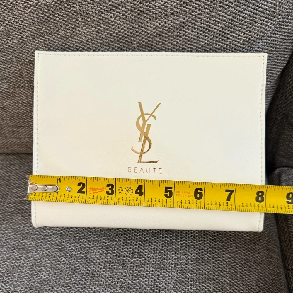 Yves Saint Laurent Beauty Cream Logo Pouch Makeup Bag Authentic New - Picture 10 of 11